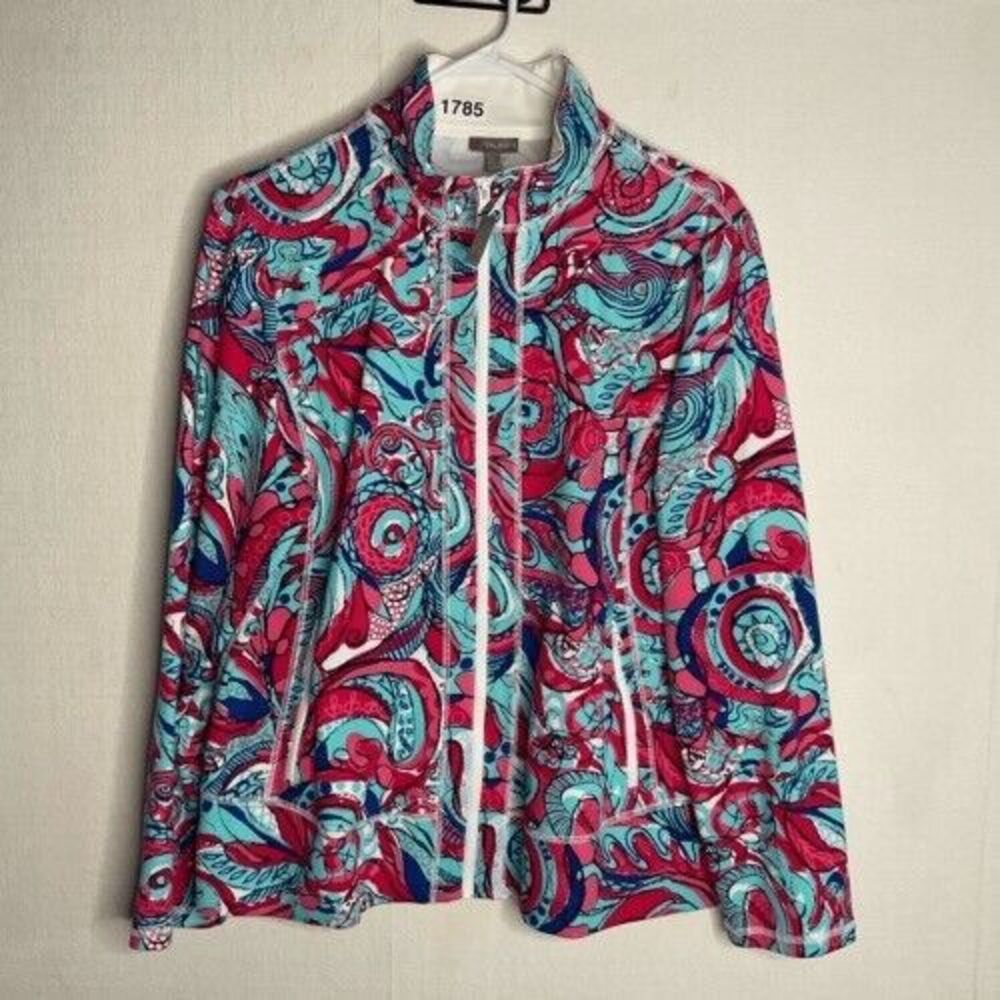 NWOT T by Talbots Full‎ Zip Yoga Jacket Women Size XL Aqua Blue Pink Floral